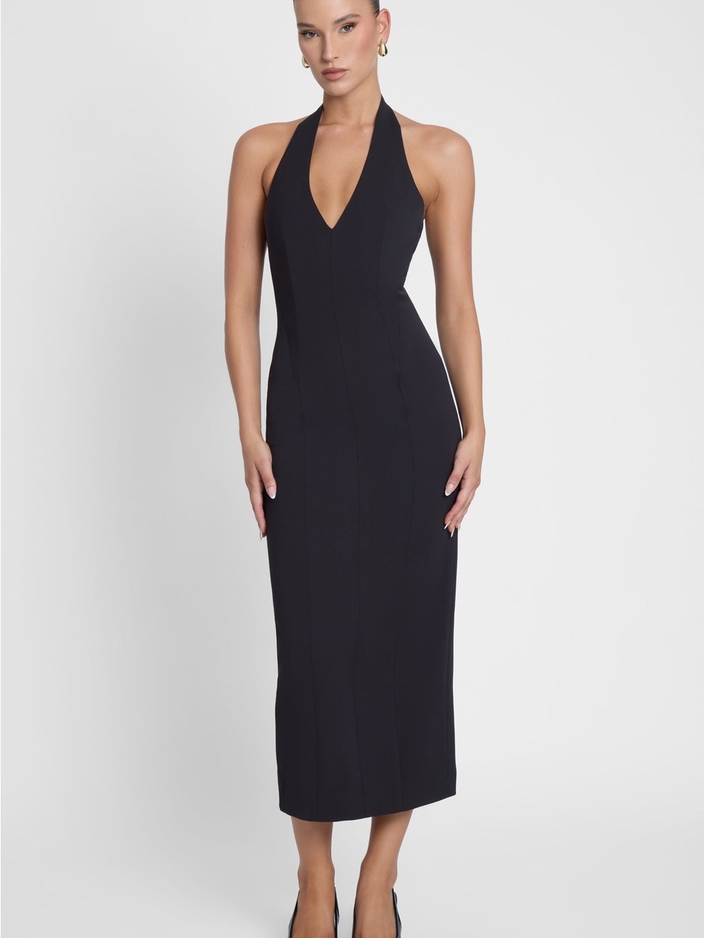 LEAU Black Heiress / Helena Halter Midi Dress - Small NWT
